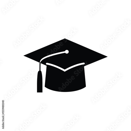 Graduation Cap Icon, Academic Mortarboard with Tassel on Transparent Background