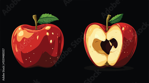Bitten Apple Fruit Icon Flat Vector Illustration