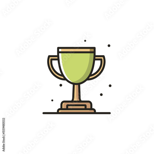 Green winner cup with base and outline on transparent background, design