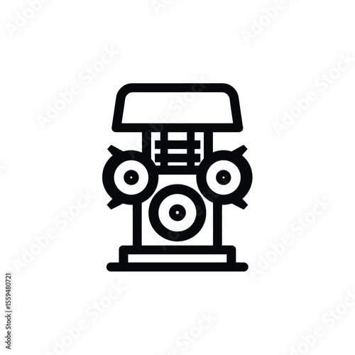 Iconic Outline of Water Well With Pulley and Buckets Isolated on White