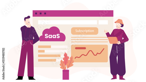 SaaS subscription webpage featuring two people for technology websites, software companies, digital marketing agencies, and online services promotions.