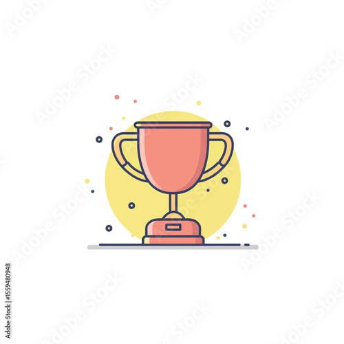 Isolated Award Trophy with Yellow Circle on White Background, Outline Design