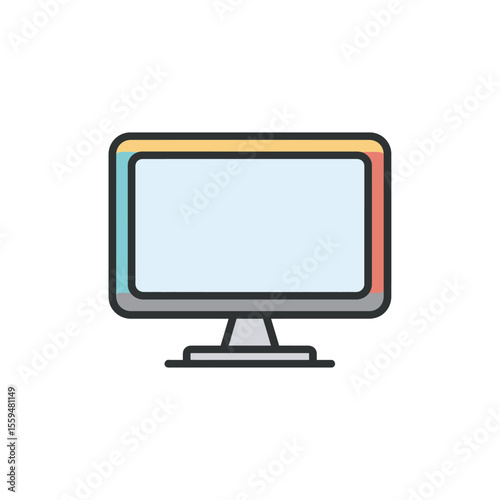 Isolated computer monitor icon with flat design in multiple colors and transparent background