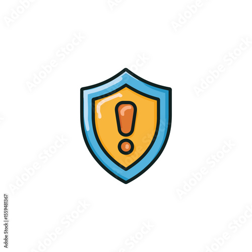 Isolated Shield with Exclamation Mark and Colored Line Art on White Background