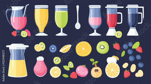Blender and Ingredients Smoothie Icons Flat Vector Illustration