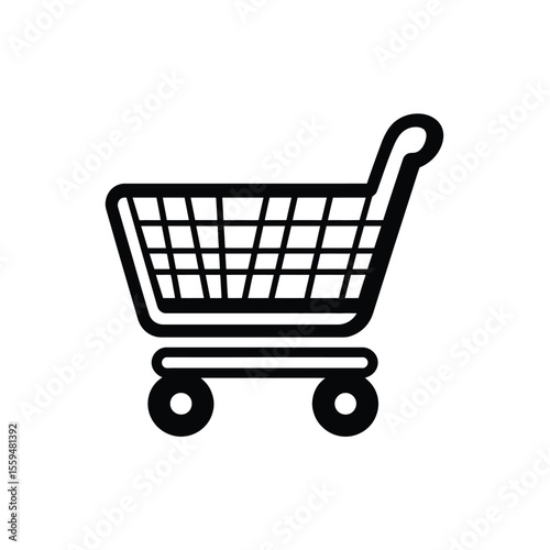 Isolated Shopping Cart Icon on Transparent Background, Black Outline, Simple Design