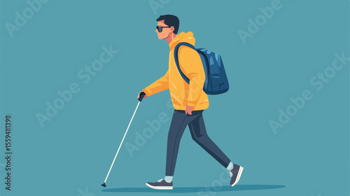 Blind Man Walking Flat Vector Illustration