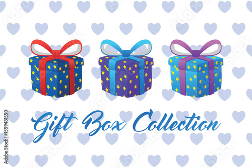 Gift Box Present with Various Bright Colorful Wrapper 3D Cartoon Set Collection Vector