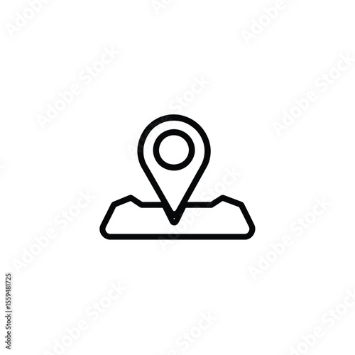 Line Icon of Location Pin Over Land Mass with Transparent Background and Black Contour