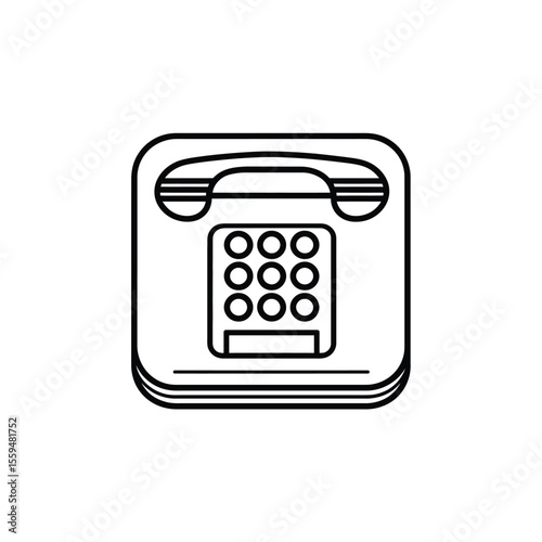Line Drawing of a PushButton Landline Telephone with a Curved Handset and Base Outline