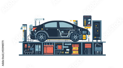 Electric Vehicle Battery System Silhouette Flat Vector Illustration