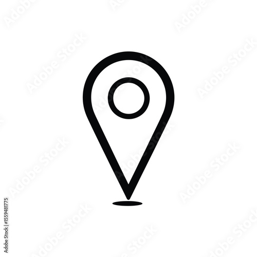 Location Icon with Transparent Background, Black Map Pointer Symbol, Place Outline