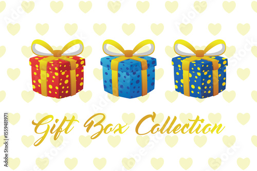 Gift Box Present with Various Bright Colorful Wrapper 3D Cartoon Set Collection Vector