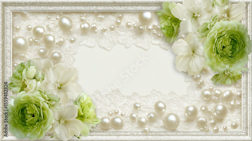 Cute background wallpaper with green flowers and pearls