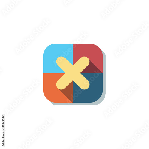 Modern Multicolored Square App Icon with Shadow and Cross Shape in Center