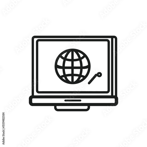 Monitor with World Globe Icon and a Pencil Design on Transparent Background