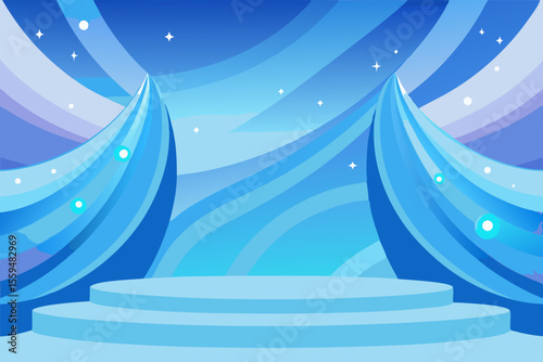 soft blue stage background gentle lighting elegant modern event decor