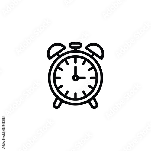 Outline Icon of a Classic Alarm Clock Displaying Nearly Quarter Past Noon