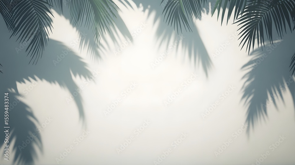 Fototapeta premium Tropical Palm Leaf Shadows on White Wall Background