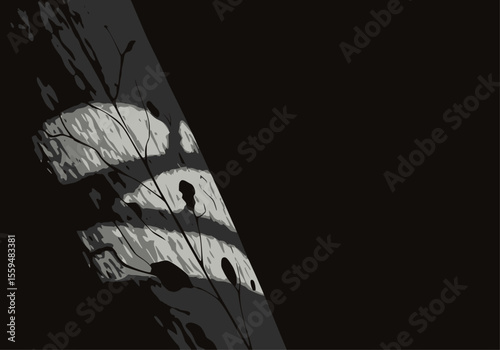 Monochromatic tree bark with light and shadow play.