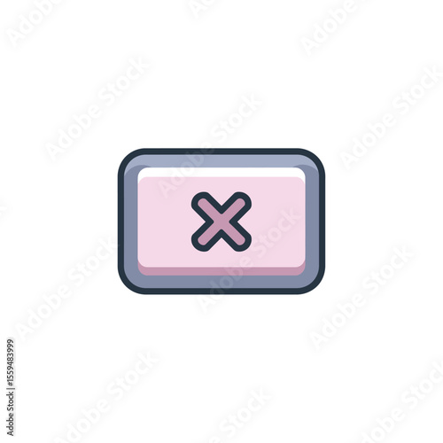 Pink Delete Icon Rectangle Button With Blue Border and Dark X Symbol