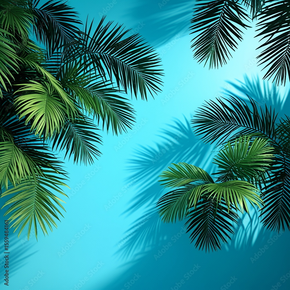 Obraz premium Tropical Palm Leaves On A Blue Background