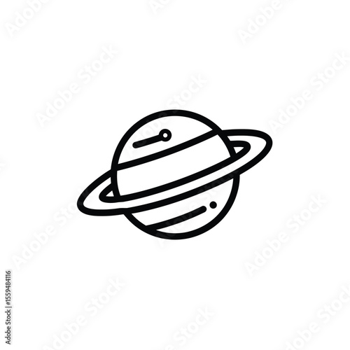 Planet with Ring Orbiting Outline Icon on Transparent Background, Astronomy Simple Art