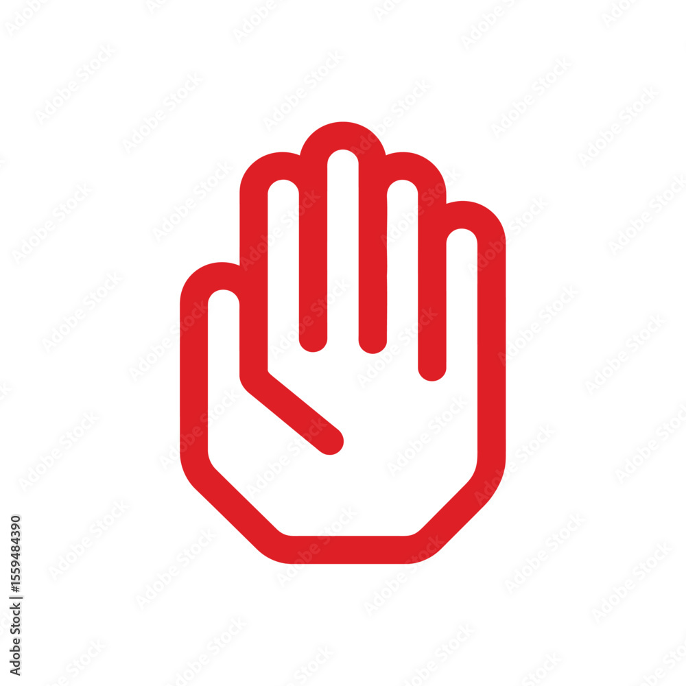 Obraz premium Red Outline of a Hand with Fingers Extended on White Background, Illustration