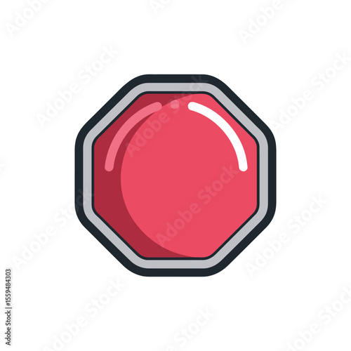 Red Octagon Icon with Border on Transparent Background, Road Sign Symbol