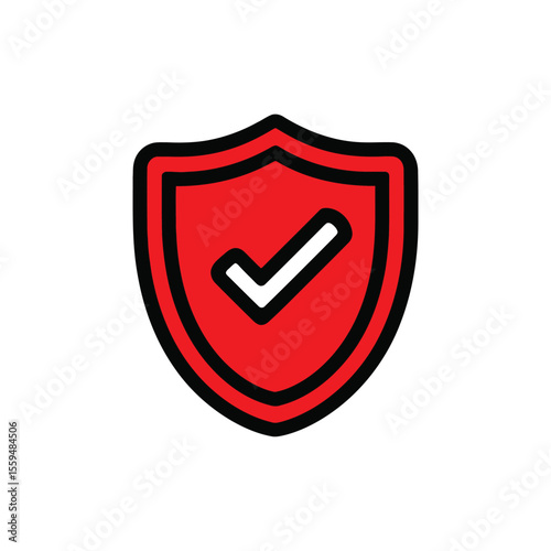 Red shield with check mark symbol and transparent background for designs