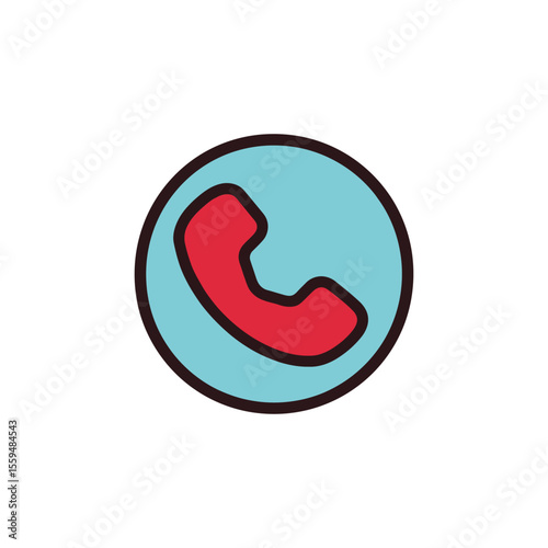Red Telephone Receiver inside Blue Circle with Black Outline Icon