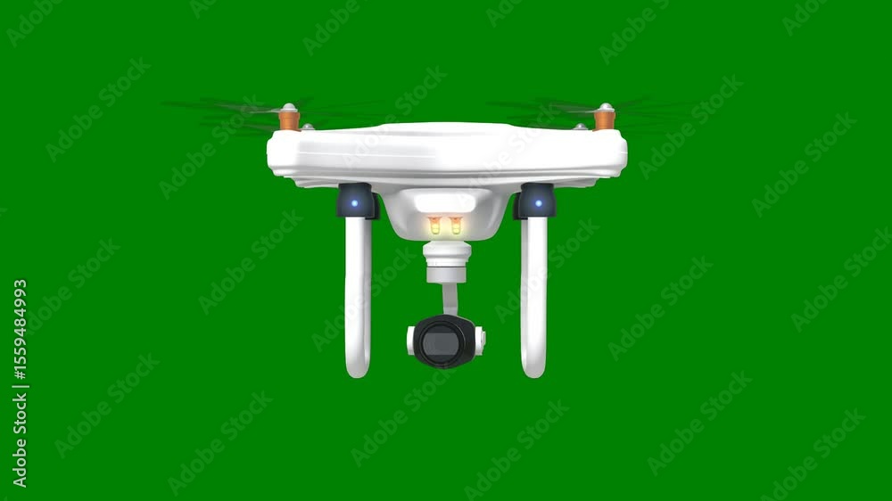A white drone on green background and with camera attached to it green screen animated chromakey background depth elements layers figure backgrounds motion expression scene composition