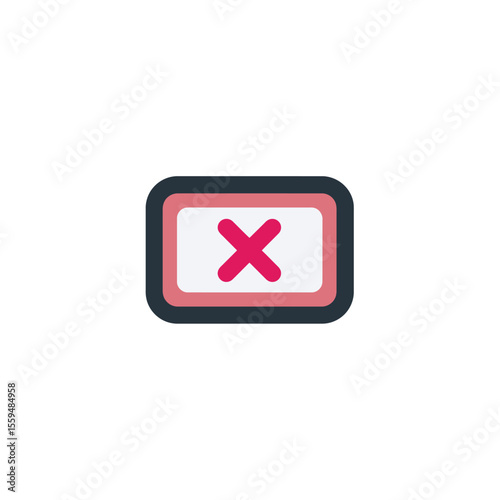 Rounded Rectangle with Pink X Inside, Dark Blue and Pink Outline on White Background