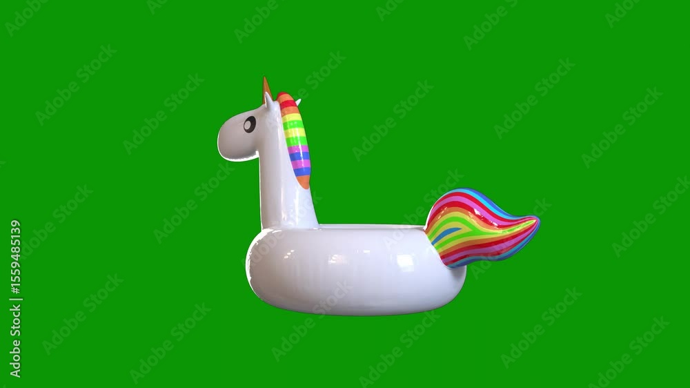 An inflatable unicorn on a green background and white this is screen object green screen animated chromakey background movement creative scene design illustration composition depth