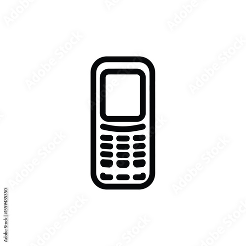 Simple Black and White Feature Phone Icon with Screen and Keypad Outline