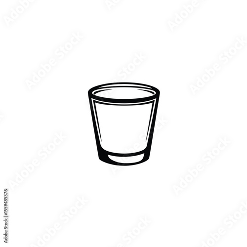 Simple Black and White Illustration of a Short Drinking Glass on White Background