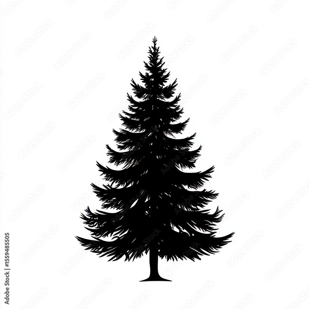 Obraz premium Black Silhouette of a Coniferous Tree
