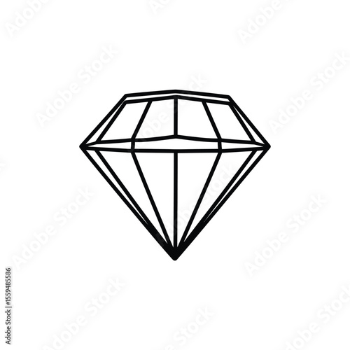 Simple Black Line Drawing of Diamond on Transparent Background for Design Element