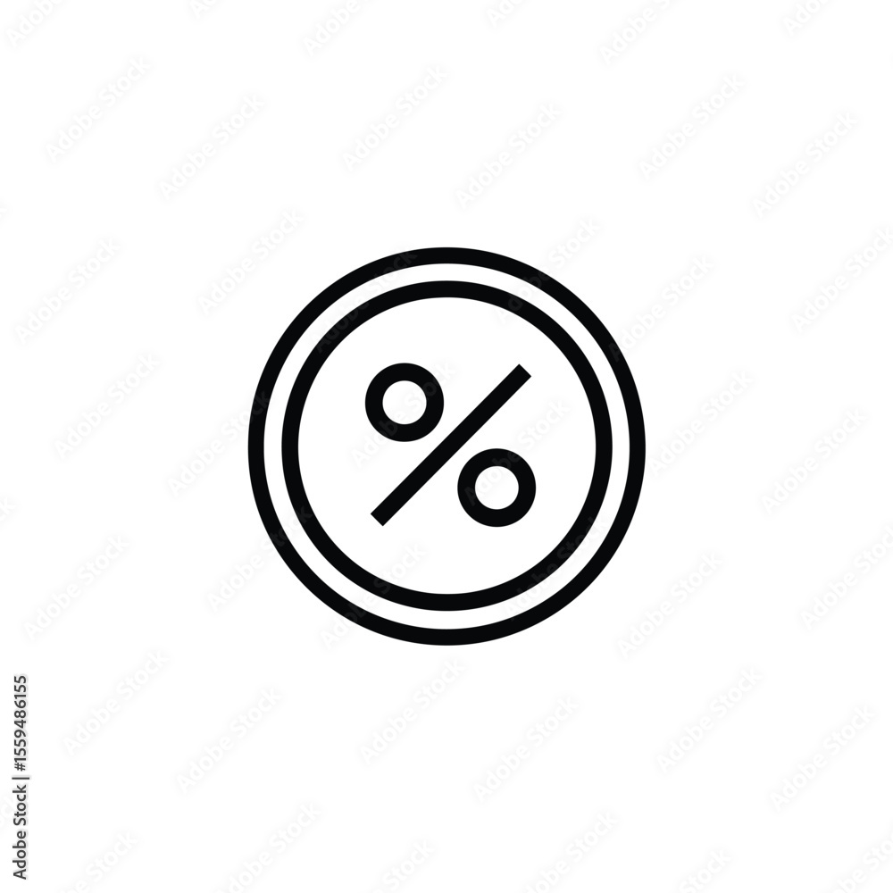 Simple Double Circle Icon with Transparent Center Containing Black Percentage Sign Simple Double Circle Icon with Transparent Center Containing Black Percentage Sign