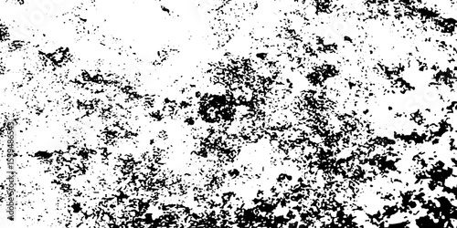 Distress urban overlay spotted concrete grain surface grainy noise rust wall grunge black splatter and white background. damaged chalk crack rough ink wall texture.	