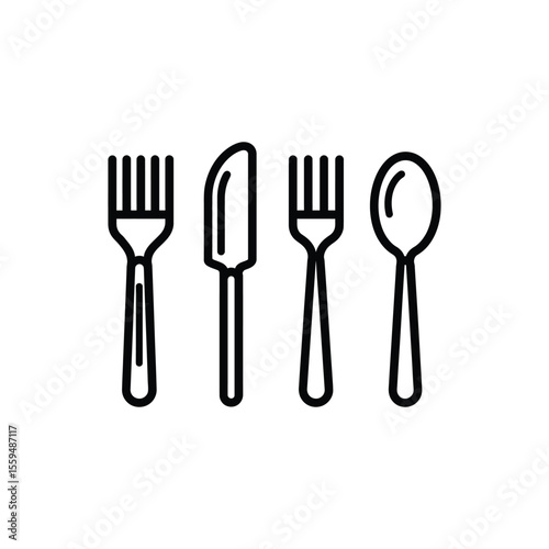 Transparent Cutlery Outline Fork, Knife, Spoon in a Minimalist Design Style