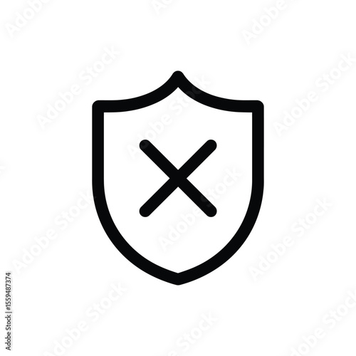 Unprotected Black Shield with X Symbol on Transparent Background Design