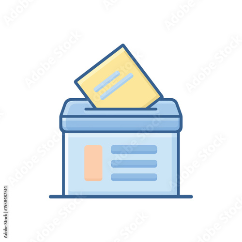 Vote Ballot Paper Inserted in Box with Information Fields on Transparent Background