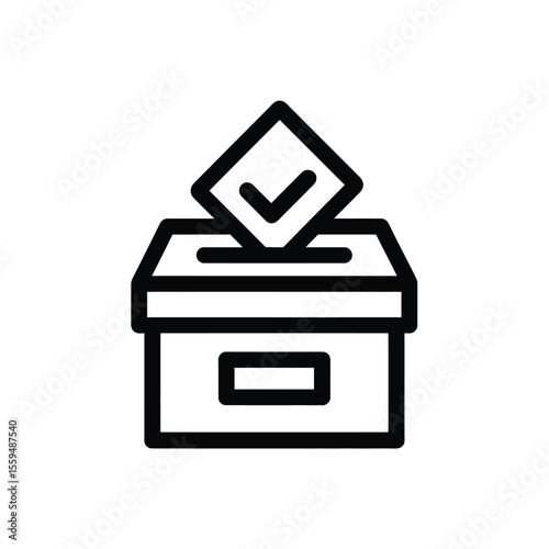 Voting Box Outline with Transparent Background, Ballot Box with Black Checkmark
