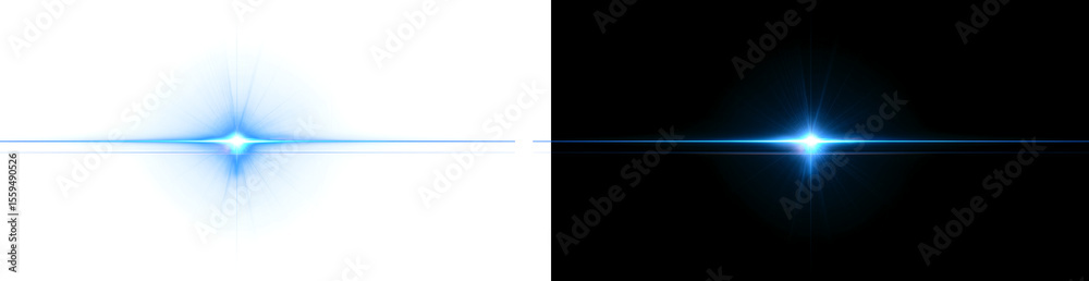 Fototapeta premium Png Glowing horizontal blue light line with radiant shine and beam effect. Futuristic energy streak with shimmer, flare, and neon glow. Perfect for digital highlights. Png illustration