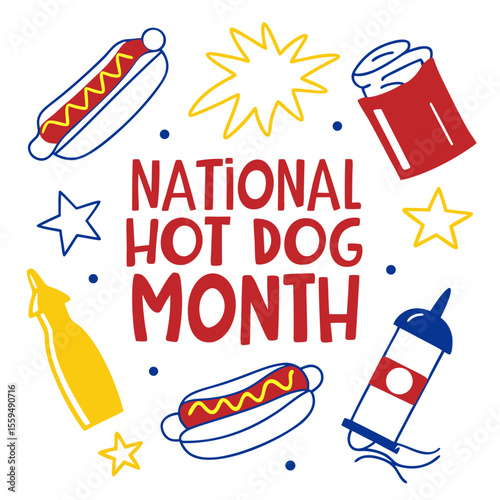 NATIONAL HOT DOG MONTH vector illustration