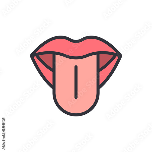 Stylized Mouth With Protruding Tongue Isolated On Transparent Layer
