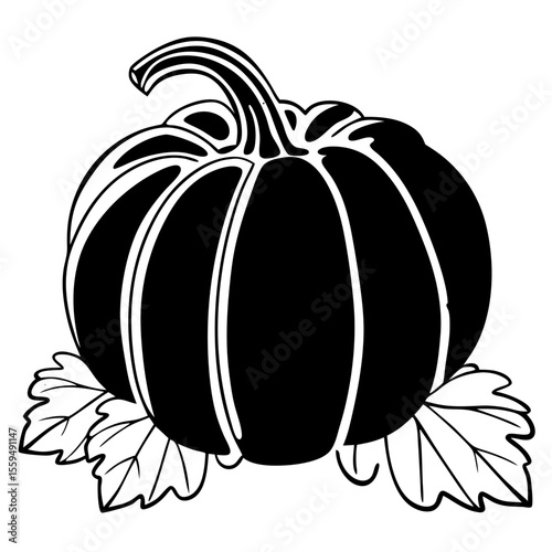 Stylish Pumpkin Silhouette – Fresh Harvest Illustration, Pumpkin Icon – Solid Black Halloween Graphic Design