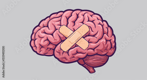 Injured Brain with Bandage Illustration