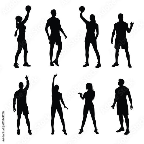 volleyball player silhouette set, Black & White silhouette set